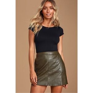 Olive Green Vegan Leather Mini Skirt